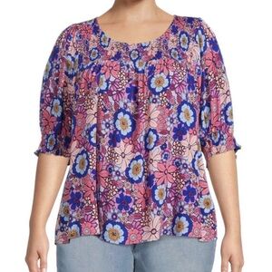 Terra & sky | size 2x | floral smocked top
